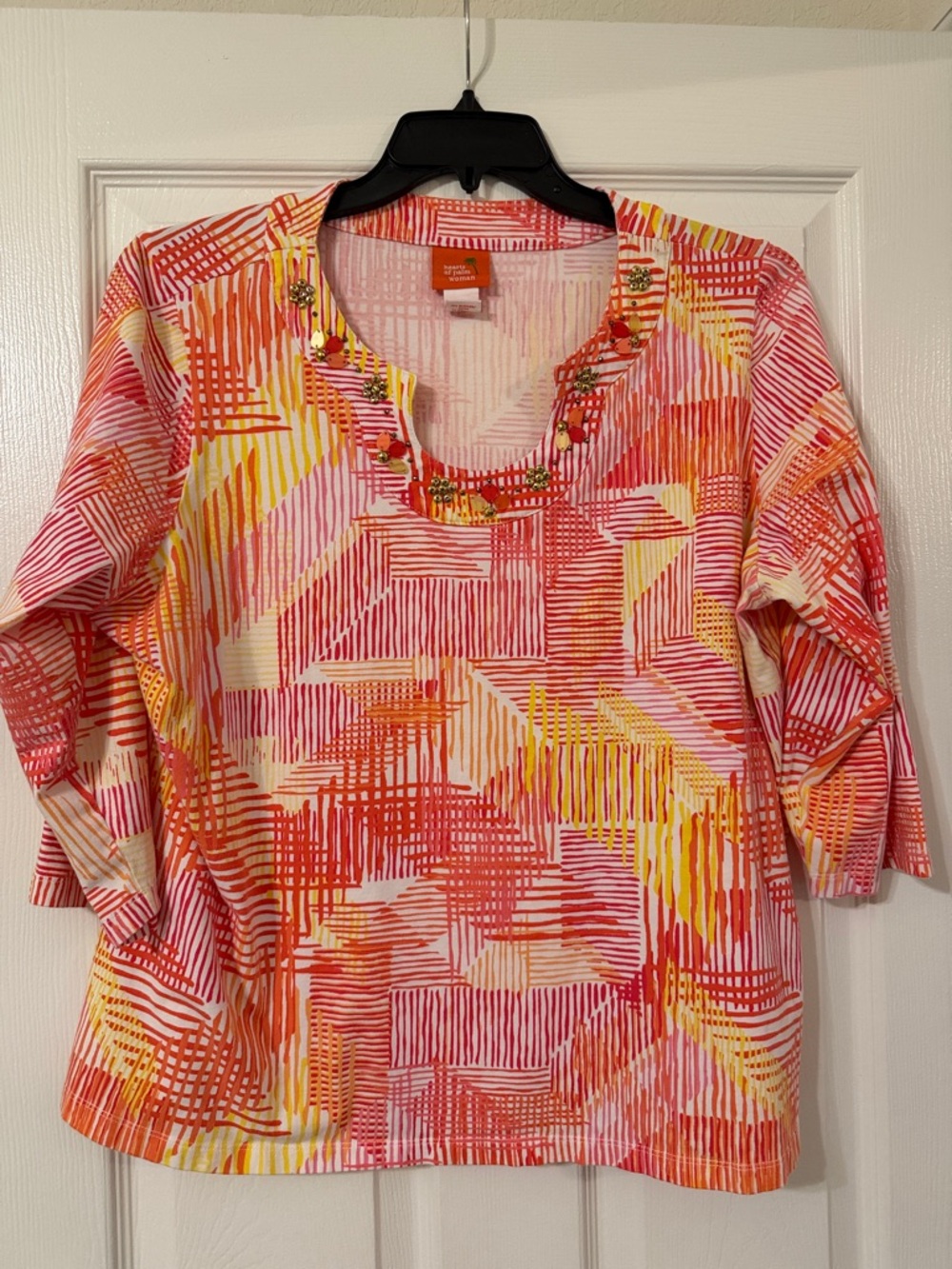 hearts of palm Pink Orange Yellow Patterned Crewneck Tee